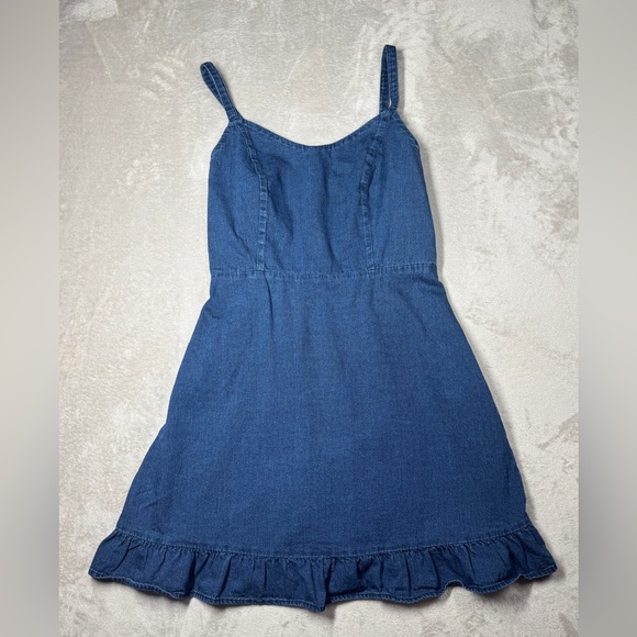 Old Navy Sleeveless Blue Jean Denim Mini Ruffle Hem 100% Cotton Dress Medium - Picture 2 of 16